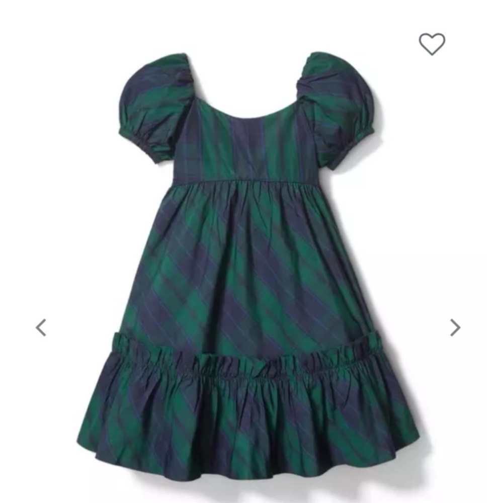 Janie & jack dark marine plaid holiday puff short sleeve dress size 12
